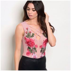 BLUSH EMBROIDERED MESH BODYSUIT